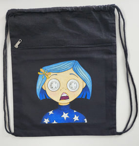 Button eye drawstring string backpack