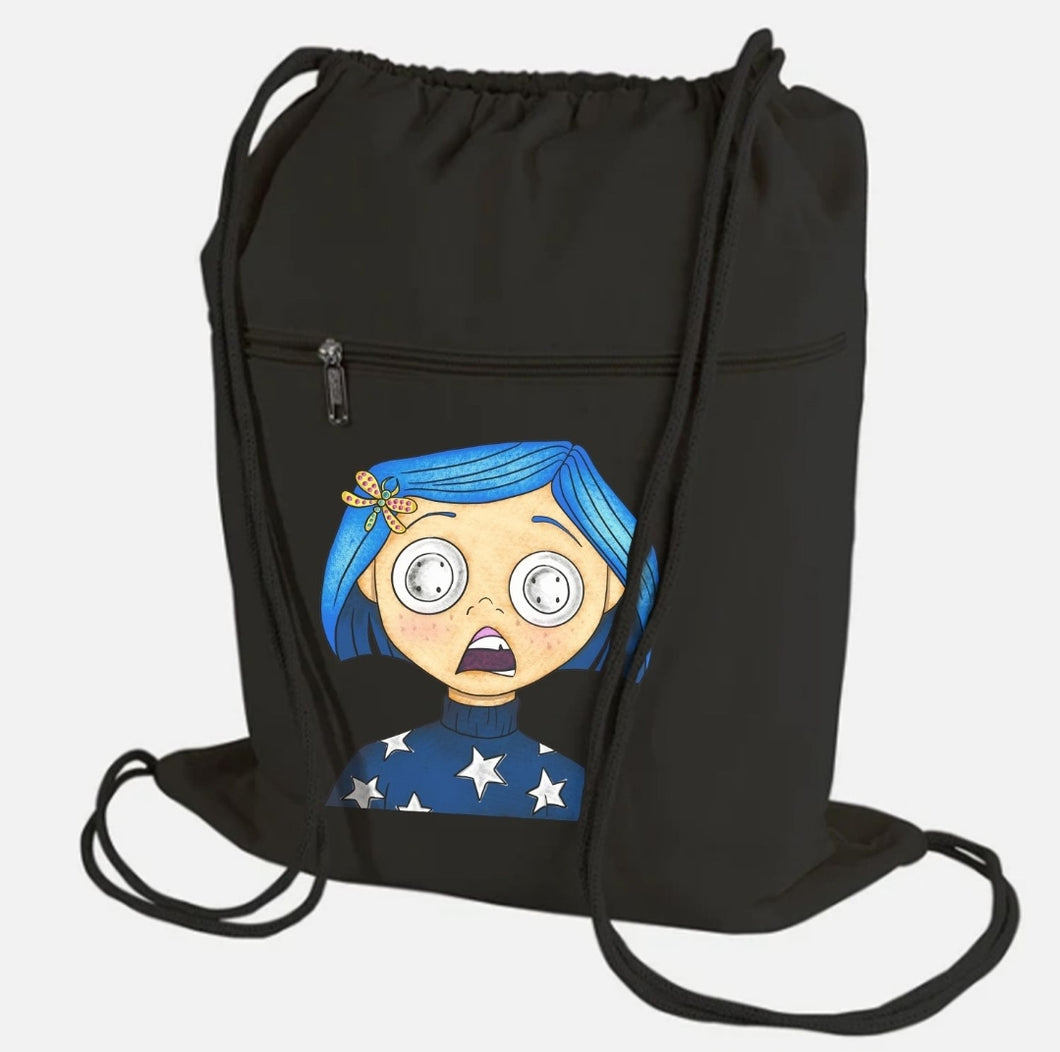 Button eye drawstring string backpack