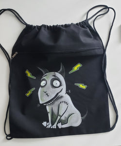 Zombie dog draw string backpack with zipper
